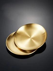 Bộ 6 đĩa thép không gỉ có giá để đồ, đĩa trơn tối giản làm quà tặng Giáng sinh cho gia đình - Vàng - Xem 9