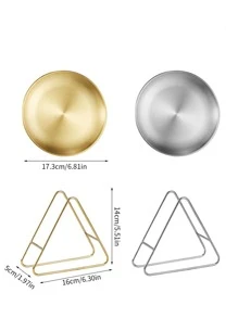 Bộ 6 đĩa thép không gỉ có giá để đồ, đĩa trơn tối giản làm quà tặng Giáng sinh cho gia đình - Vàng - Xem 4