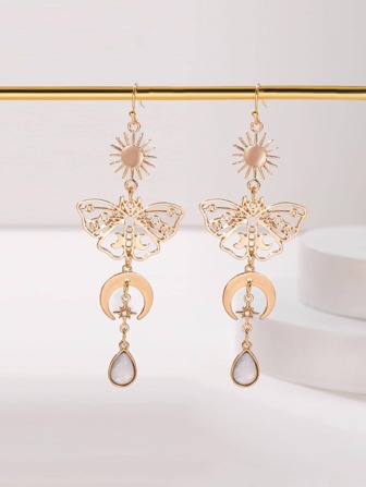 1pair Fashion Zinc Alloy Butterfly & Sun & Moon Drop Earrings For Women For Daily Decoration