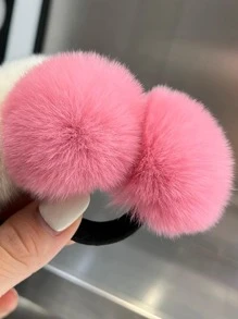 Dây buộc tóc lông thỏ thời trang dễ thương cho bé gái - Hồng - Xem 2