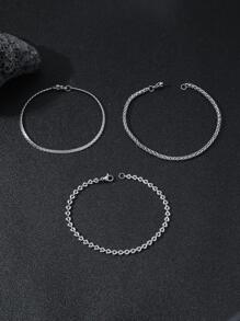 3入組/套男士極簡手環,不銹鋼首飾類,適用於首飾類禮品和派對 - 銀色 - 查看 2