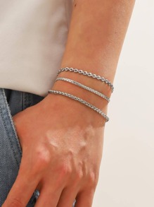 3入組/套男士極簡手環,不銹鋼首飾類,適用於首飾類禮品和派對 - 銀色 - 查看 1