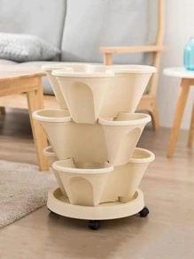 1pc Home Gardening Multi-Layer Three-Dimensional Stacking Flower Pots Courtyard Balcony Creative Flower Pots Multi-Purpose Plastic Flower And Vegetable Pots - Beige - View 6