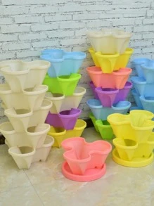 1pc Home Gardening Multi-Layer Three-Dimensional Stacking Flower Pots Courtyard Balcony Creative Flower Pots Multi-Purpose Plastic Flower And Vegetable Pots - Beige - View 9
