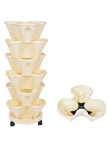 1pc Home Gardening Multi-Layer Three-Dimensional Stacking Flower Pots Courtyard Balcony Creative Flower Pots Multi-Purpose Plastic Flower And Vegetable Pots - Beige - View 11
