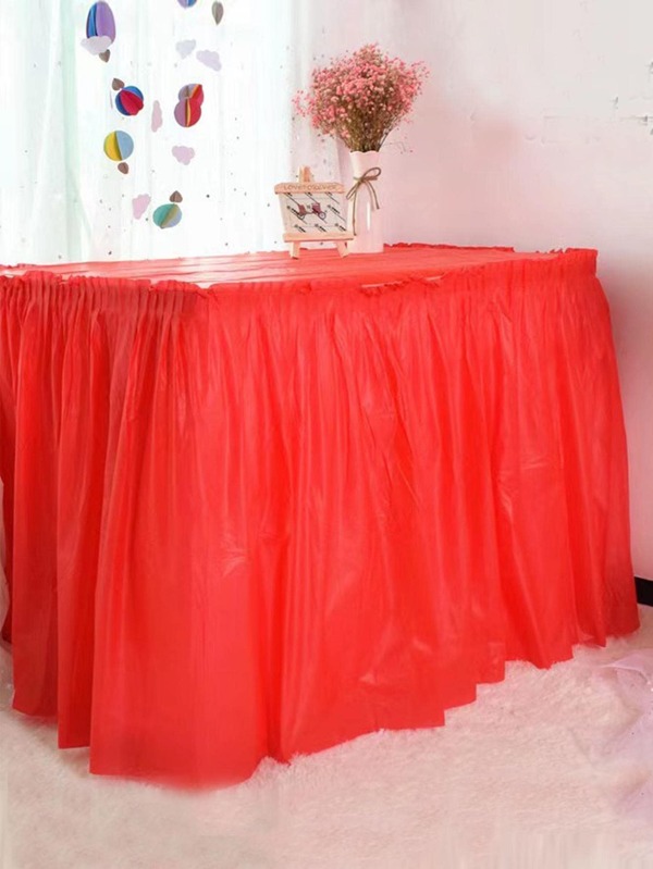1pc PEVA Table Skirt, Minimalist Solid Color Table Skirt For Party