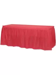 1pc PEVA Table Skirt, Minimalist Solid Color Table Skirt For Party - Red - View 2