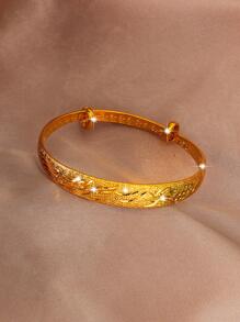 1入組時尚銅紋理質感設計手鐲適合女士適合婚禮裝飾用品 - 金黃色 - 查看 2