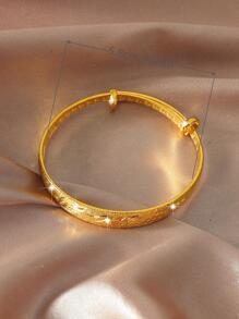 1入組時尚銅紋理質感設計手鐲適合女士適合婚禮裝飾用品 - 金黃色 - 查看 3