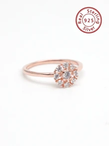 Nhẫn Bạc Trang Trí Hình Tròn Đính Đá Cubic Zirconia - Hoa hồng vàng - Xem 2