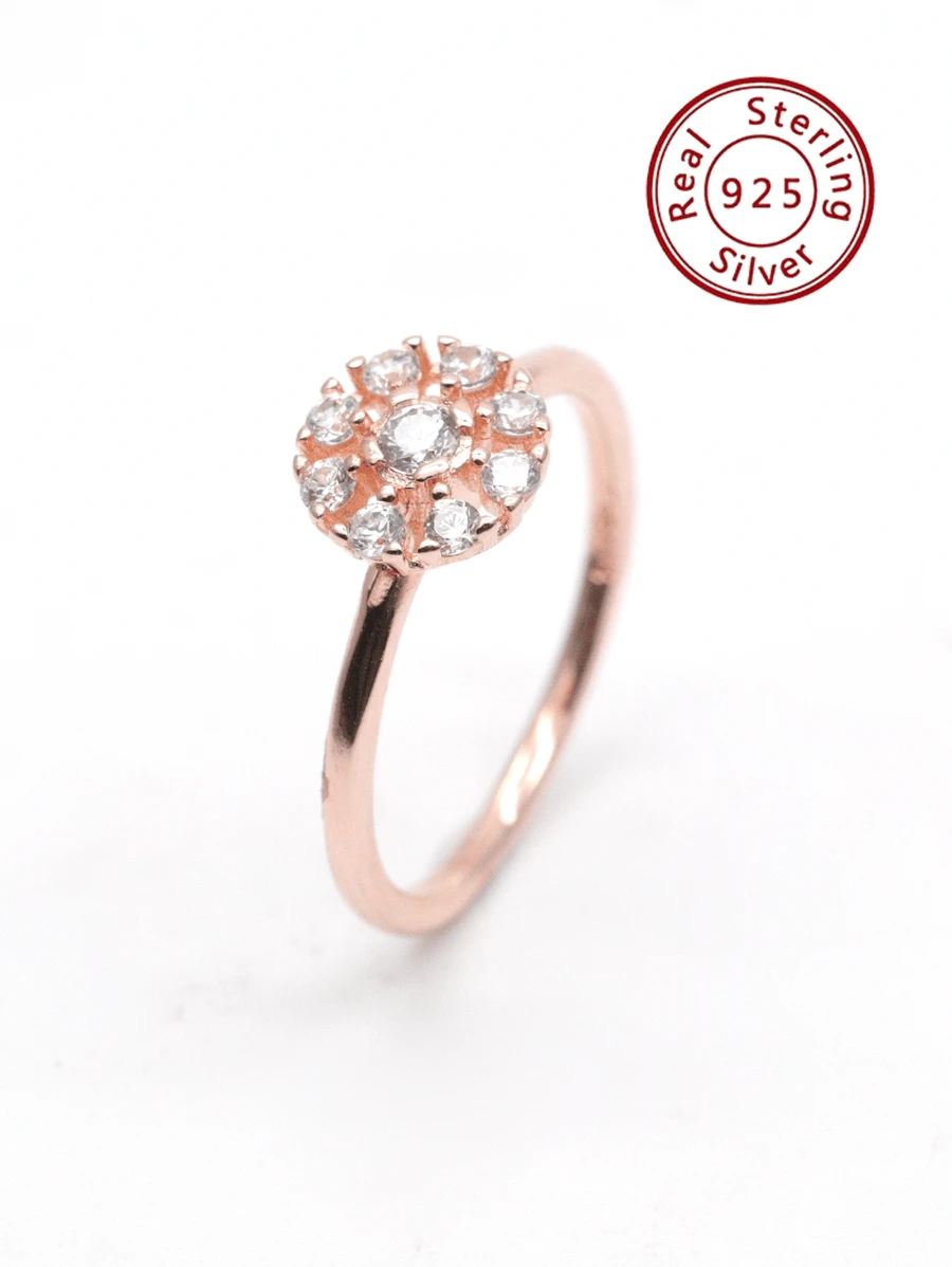 Nhẫn Bạc Trang Trí Hình Tròn Đính Đá Cubic Zirconia - Hoa hồng vàng - Xem 1