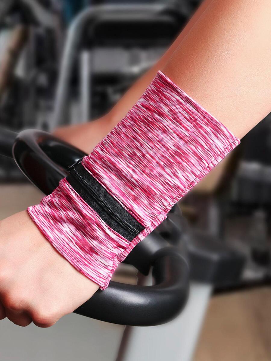 1pc Elastic Pink Polyester Outdoor Sports Wrist Bag - Pink - View 1