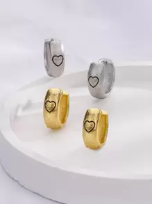 1 pieza pendiente de aro con detalle de corazón - Dorado - Ver 2