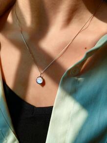 ESBERRY 1件7.5-8毫米圆形蓝色月光石复古吊坠项链，925纯银首饰，优雅日常佩戴，时尚礼物