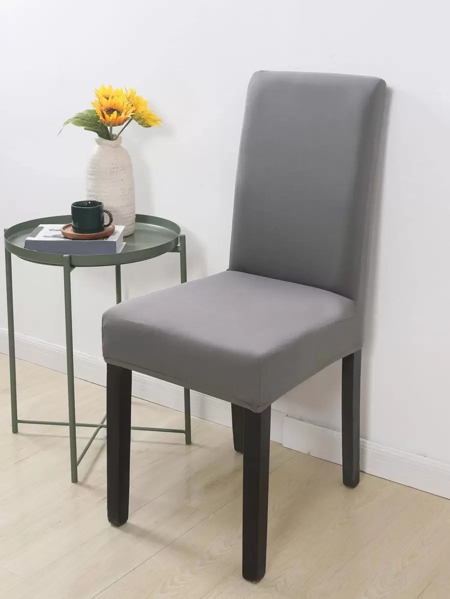 1pc Solid Color Stretchy Chair Slipcover, Modern Polyester Dining Room Chair Slipcover For Home - Light Grey - View 1
