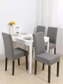 1pc Solid Color Stretchy Chair Slipcover, Modern Polyester Dining Room Chair Slipcover For Home - Light Grey - View 2