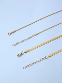 2入組/套時尚不銹鋼極簡鏈條樣式項鍊適合女士日常裝飾 - 金色 - 查看 4