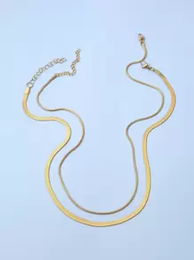2入組/套時尚不銹鋼極簡鏈條樣式項鍊適合女士日常裝飾 - 金色 - 查看 2