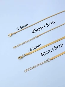 2入組/套時尚不銹鋼極簡鏈條樣式項鍊適合女士日常裝飾 - 金色 - 查看 3