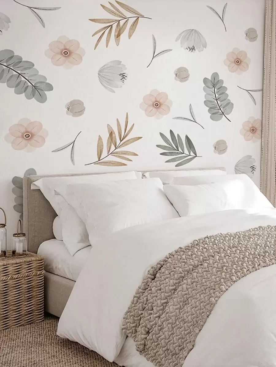 ملصق زهرة بسيط عتيق للجدران ألوان رقيقة خلفية غرفة المعيشة المنزلية، ملصق أوراق الصفصاف والأوكالبتوس الزهرية لفن الجدران DIY، ملصقات ديكور منزلي بوهيمي، ملصقات، ملصق جداري، ملصق فينيل لديكورات المنزل، عناصر ديكور الربيع لتنشيط منزلك، ملصقات ديكور الأغصان هدايا عيد الميلاد والتخرج