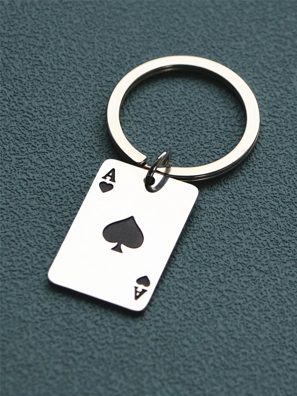 Street 1pc Men's Stainless Steel Ace Of Spades And Ace Of Hearts Playing Cards Keychain For Daily Use Valentine's Day Valentines Car Accessories Bag Charm