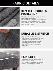 1pc Geometric Jacquard Stretchy Chair Slipcover, Dark Grey Dining Chair Dust Cover, For Home - Dark Grey - View 5