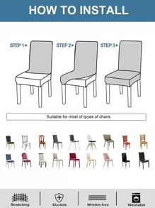 1pc Geometric Jacquard Stretchy Chair Slipcover, Dark Grey Dining Chair Dust Cover, For Home - Dark Grey - View 8