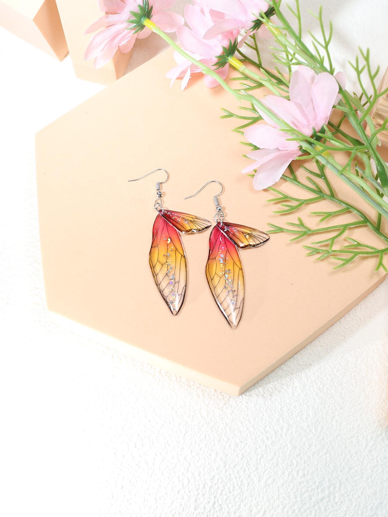 1 Nữ Thời Trang & Cá Tính Thiết Kế Đơn Giản Gradient Tắc Kè Hoa Cánh Hình Bông Tai Giọt Với Lá Chi Tiết - Nhiều màu - Xem 1