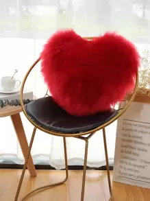 1pc Heart Design Plush Cushion Cover Without Filler, Red Flocking Decorative Pillow Cover, For Home