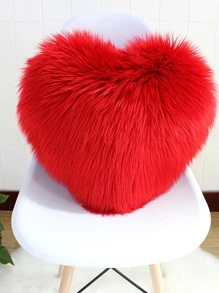 1pc Heart Design Plush Cushion Cover Without Filler, Red Flocking Decorative Pillow Cover, For Home