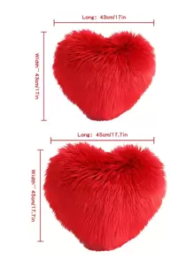 1pc Heart Design Plush Cushion Cover Without Filler, Red Flocking Decorative Pillow Cover, For Home