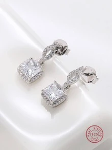 1 Cặp bông tai đá Zirconia bạc Sterling 925 thời trang thanh lịch, quà tặng kỷ niệm ngày cưới hoặc Halloween - Bạc - Xem 2
