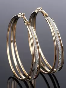 Glitter Layered Hoop Earrings - Gold - View 1