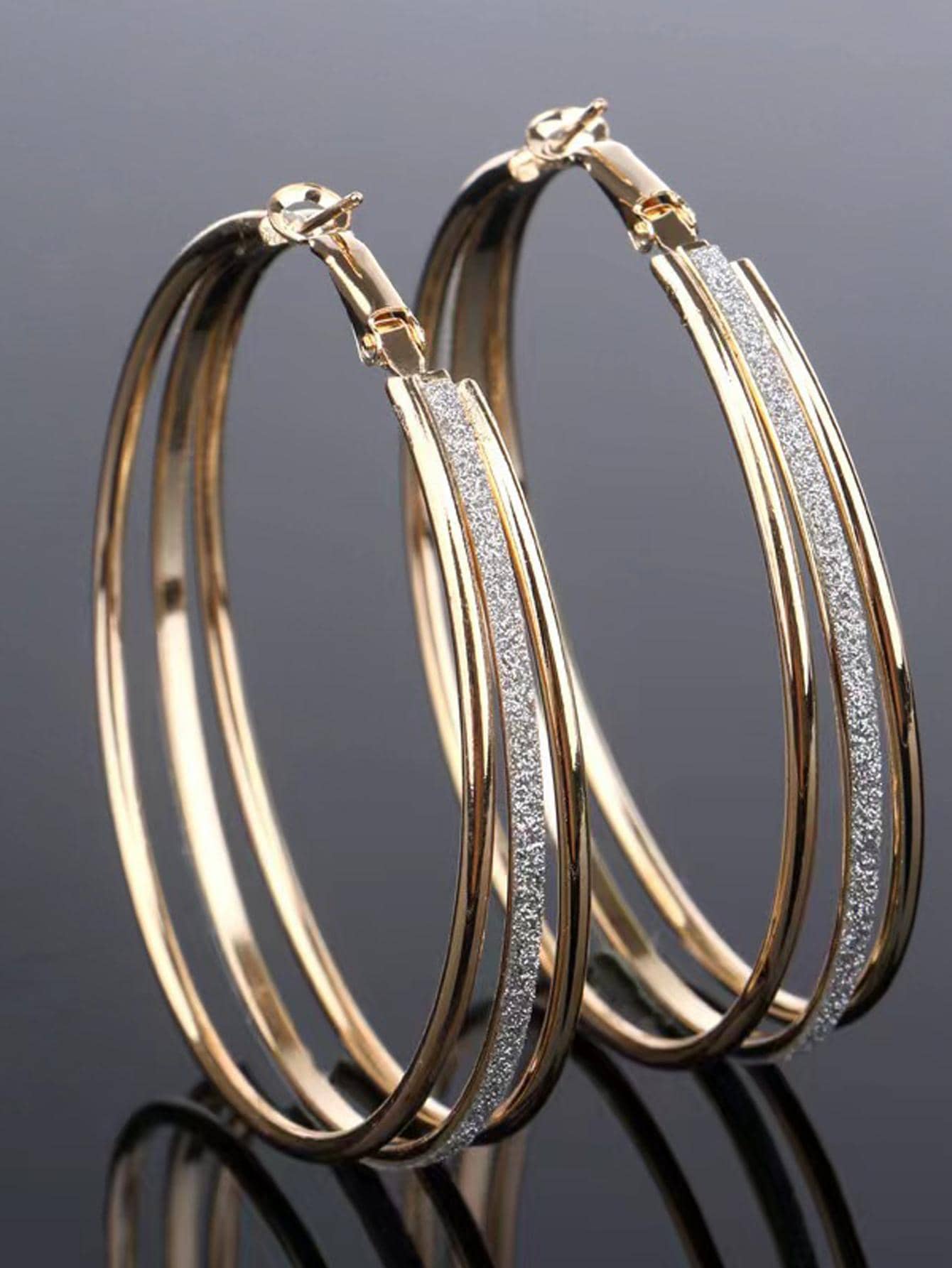Glitter Layered Hoop Earrings - Gold - View 1