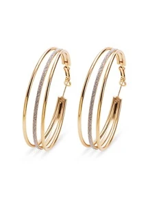 Glitter Layered Hoop Earrings - Gold - View 3