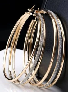 Glitter Layered Hoop Earrings - Gold - View 2