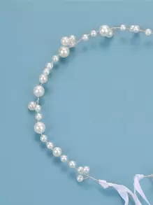 仿珍珠装饰新娘发带优雅新娘头饰情人节配饰 - 銀色 - 查看 3