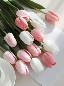 1pc Tulip Artificial Flower With Realistic Touch And Moisturizing Feature For Living Room And Dining Table Decoration, Wedding Bouquet Easter - Dusty Pink - View 7