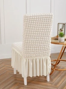 1入組素色荷葉邊椅子現代彈力餐廳椅套 - 白色 - 查看 2