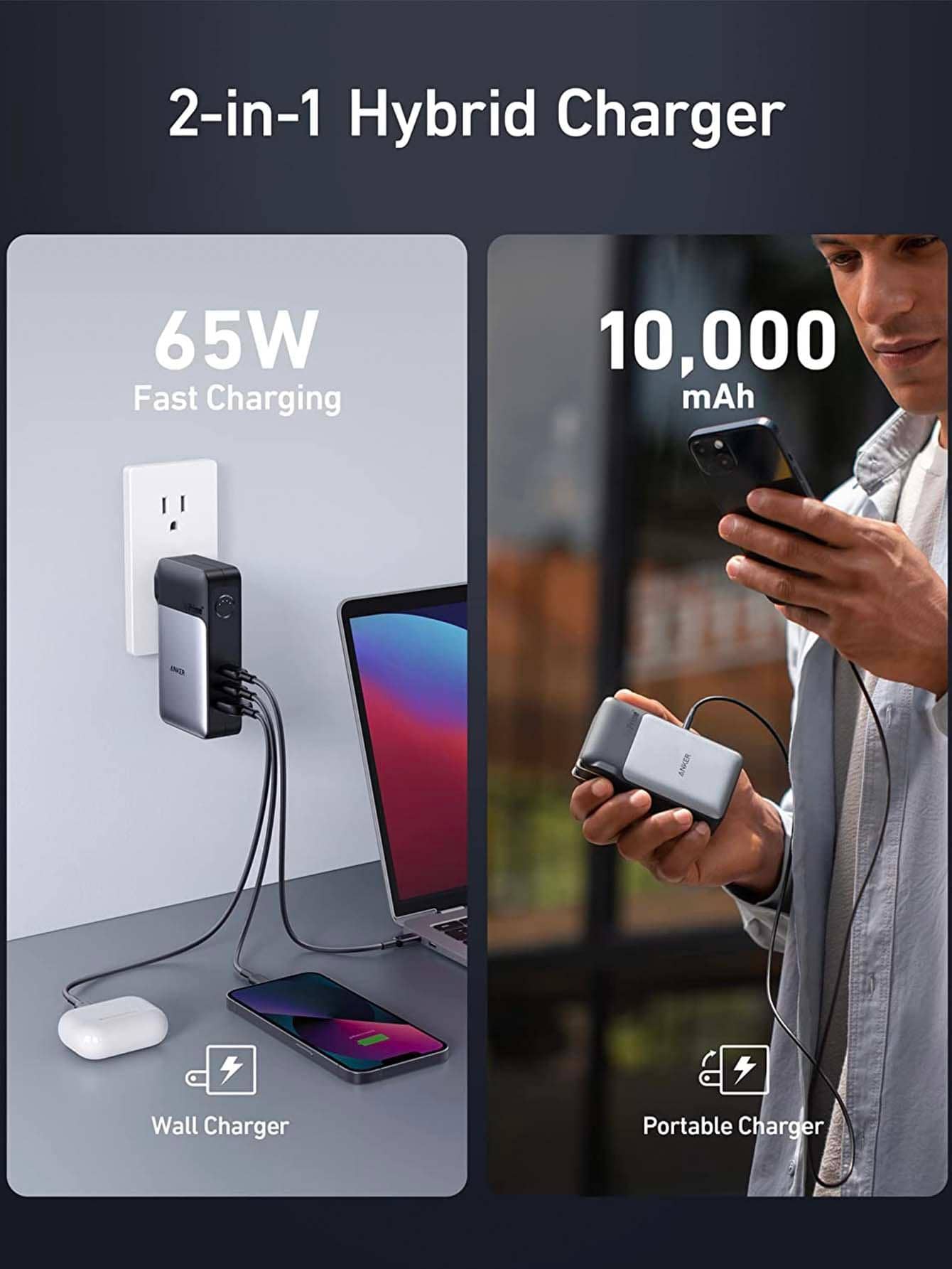 Anker 733 Power Bank (GaNPrime PowerCore 65W), 2-In-1 Hybrid