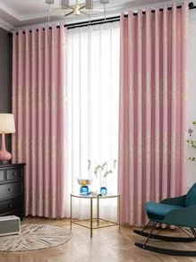1入組提花窗簾臥室用北歐滌綸遮光窗簾 - 粉色 - 查看 2