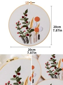 1入組花卉圖案手工刺繡帶隨機顏色纏繞板現代花卉和葉子印花手工刺繡DIY - 墨綠色 - 查看 3