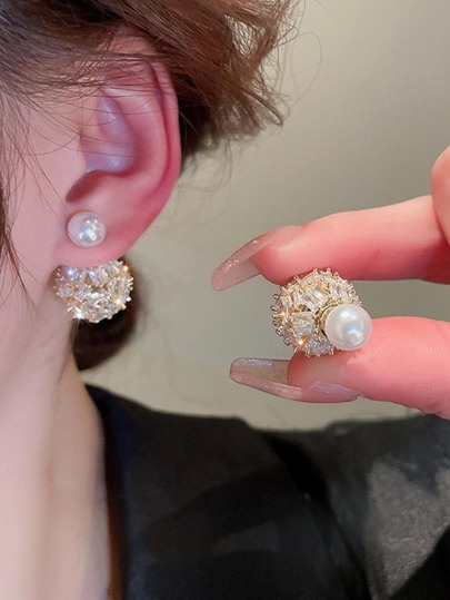 Andkiss جاكيت أقراط مزين بزركون قطعة مكعبة ولؤلؤة صناعيةرمضان