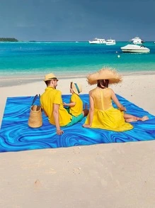 1 cái Chăn đi biển có hoa văn trừu tượng, Thảm dã ngoại bằng vải không thấm nước cho ngoài trời - Màu xanh lam - Xem 1