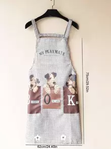 1pc Random Cartoon Printed Kitchen Apron For Home Use, Oil And Stain Resistant - Coffee Brown - View 5