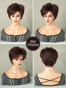 7JHH WIGS 10 Inch Black Purple Short Pixie Cut Wigs For Black White Women Daily Summer Wig Short Dark Red Synthetic Wig With Bangs Full Machine Wig For Daily Wear & Costumes Cosplay & Everyday Style - 中紫紅色 - 查看 5