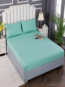 Bộ 3 ga trải giường chắc chắn, 1 ga trải giường có dây thun và 2 vỏ gối, không bao gồm gối lót, Bộ ga trải giường đơn giản màu xanh lá cây, dành cho gia đình - màu xanh lá - Xem 1