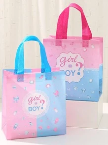 1入組字母圖案禮品現代字母和幾何樣式禮品包裝袋適用於“性別揭秘”派對 - 彩色 - 查看 3