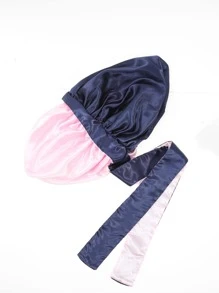 Bow Decor Two Tone Hair Bonnet - Navy Blue - View 7