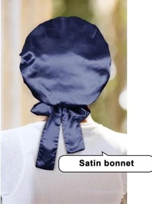 Bow Decor Two Tone Hair Bonnet - Navy Blue - View 8